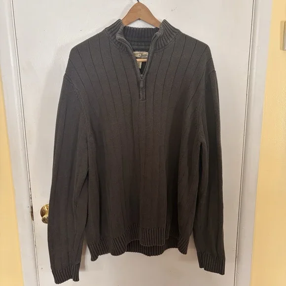 G H Bass Co Sweater Men's XL Long Sleeve 1/4 Zip Green Pullover Ribbed - Picture 1 of 10